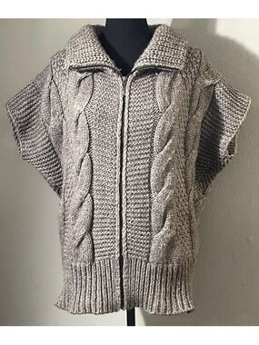 Elsamanda Italy Chunky Cable Knit Zip Up Sweater Vest M Gray Wool Alpaca